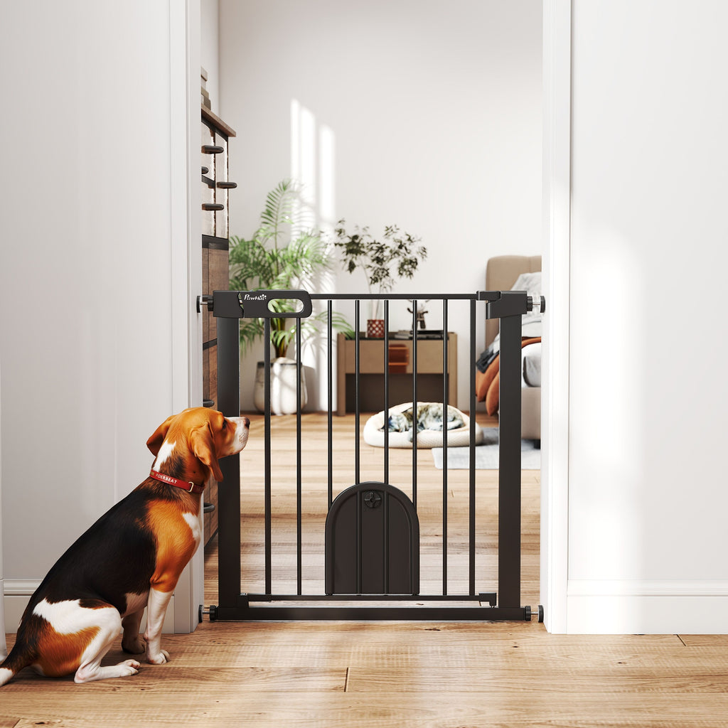 Barrière de sécurité animaux avec porte fermeture automatique système de double verrouillage, acier noir-8