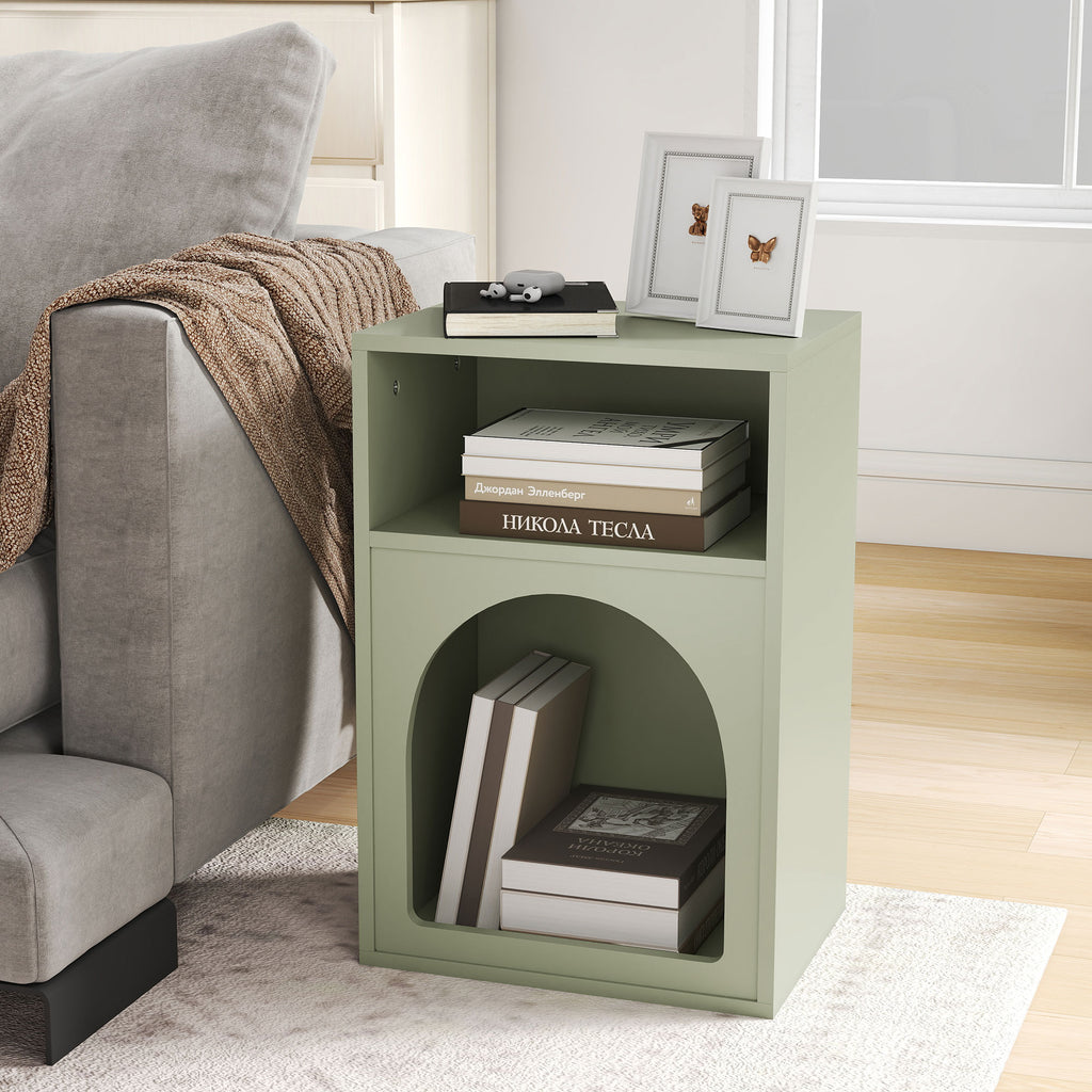 Lot de 2 tables de chevet, table de nuit avec compartiments ouverts, design arqué, 40 x 30 x 60 cm, vert clair-7