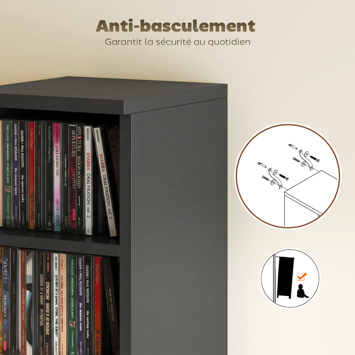 Lot de 2 étagères colonnes armoire de rangement CD-DVD 12 compartiments 21 x 22,5 x 88,5 cm capacité 204 CD noir-6