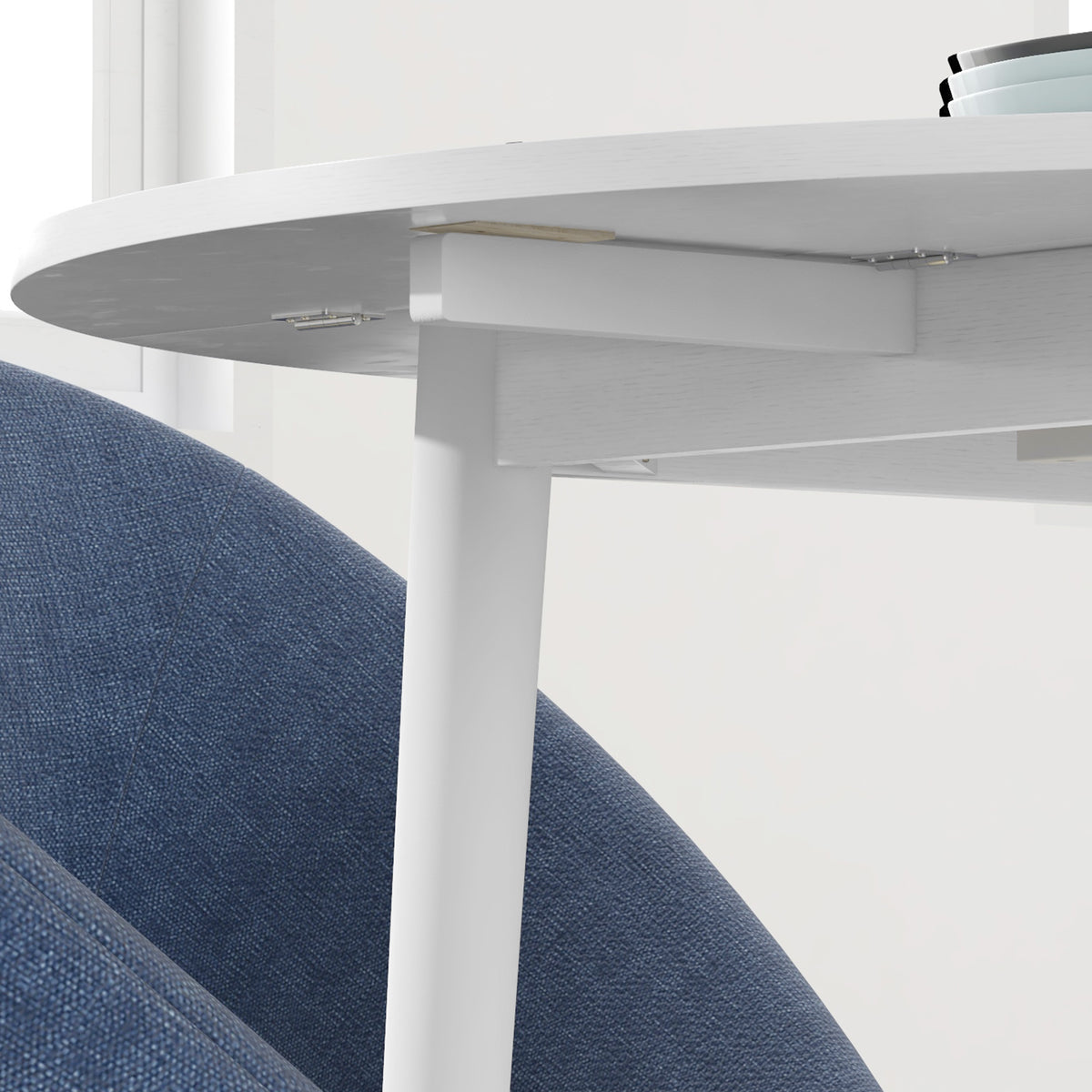 Table de salle à manger pliante 2 abattants, table ronde extensible pour 4 personnes, pieds en bois Ø 89 x 73,5 cm, blanc-8