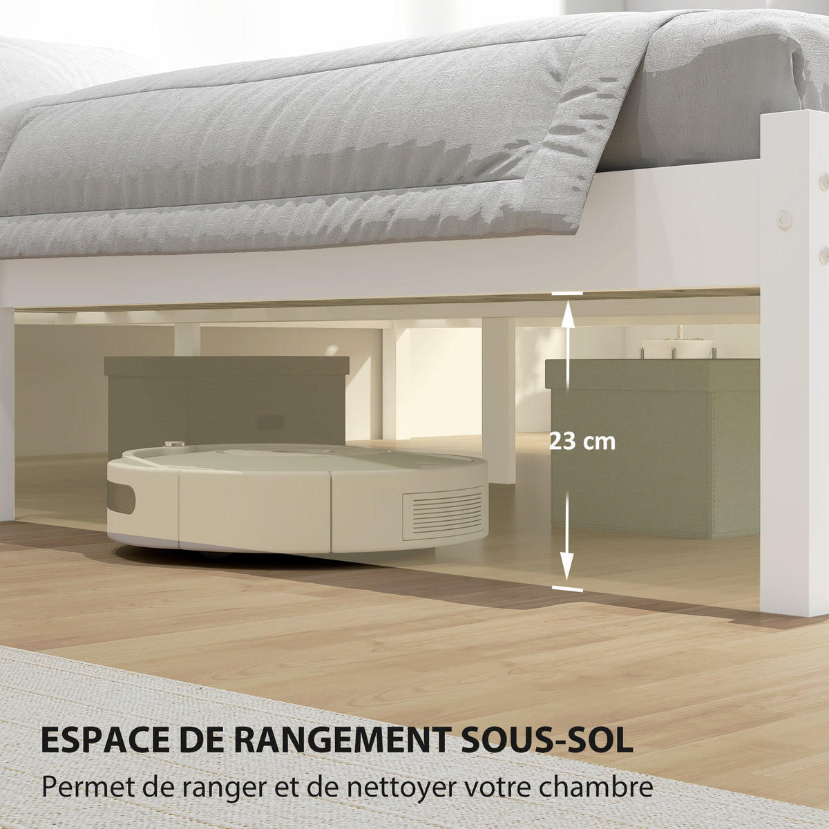 Cadre de lit en bois massif 140x190 cm lit simple avec tête de lit et sommier à lattes solide pour enfants adultes-3