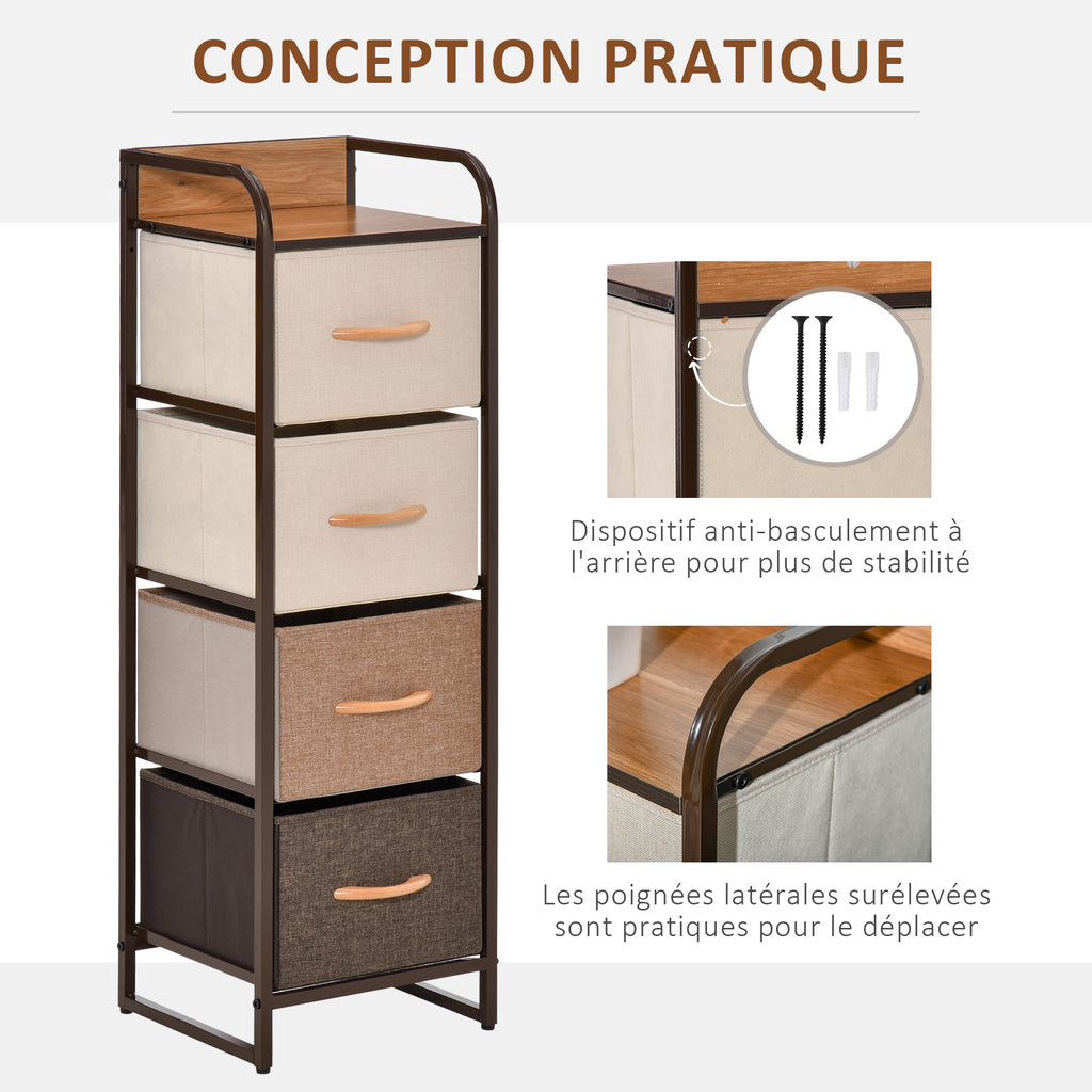 Commode chiffonnier 5 tiroirs meuble de rangement tiroir en tissu pliant - structure acier noir - 45 x 30 x 116 cm-6