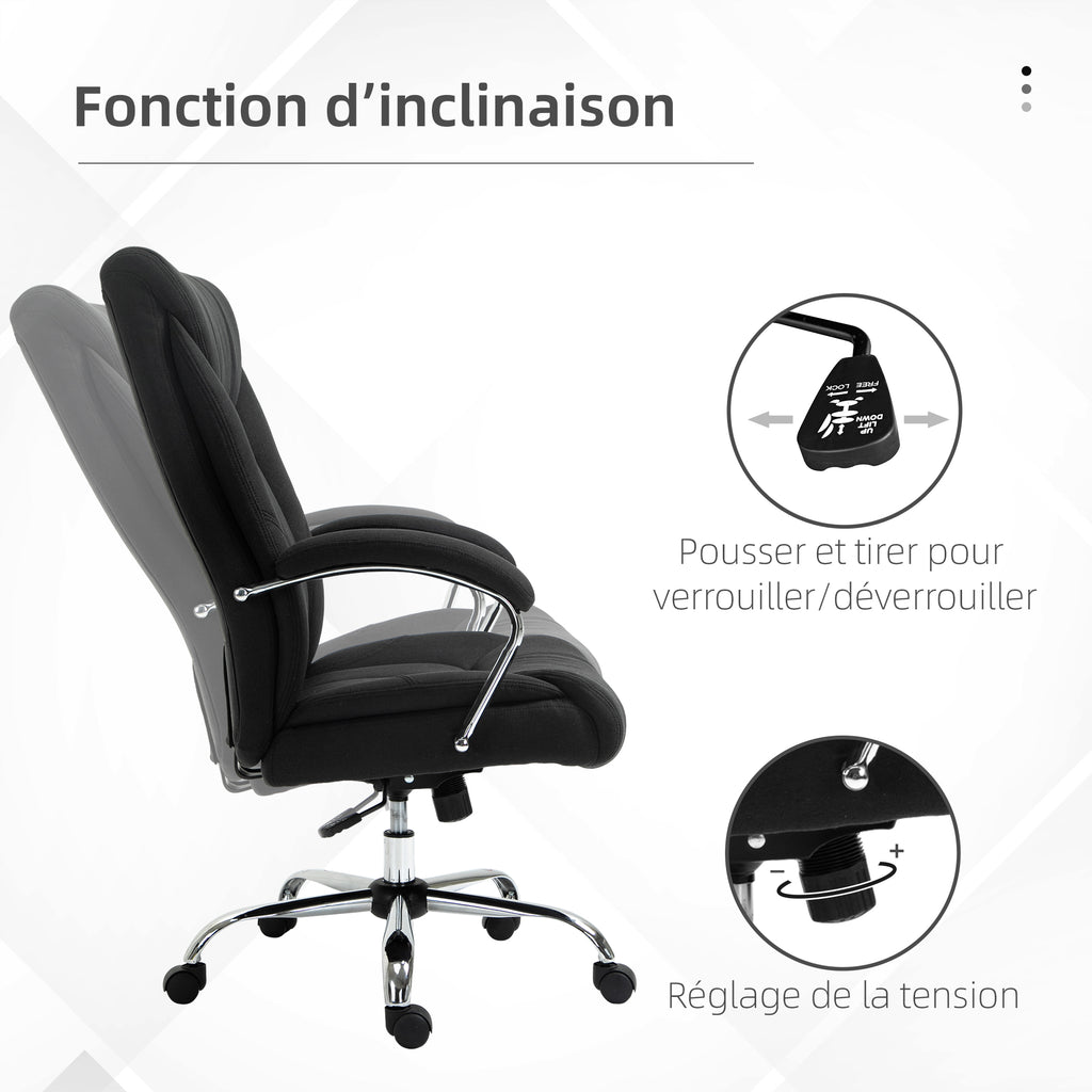 Fauteuil de bureau, chaise de bureau ergonomique, hauteur réglable, dossier haut, fonction de bascule, 65x78x118cm, noir-4