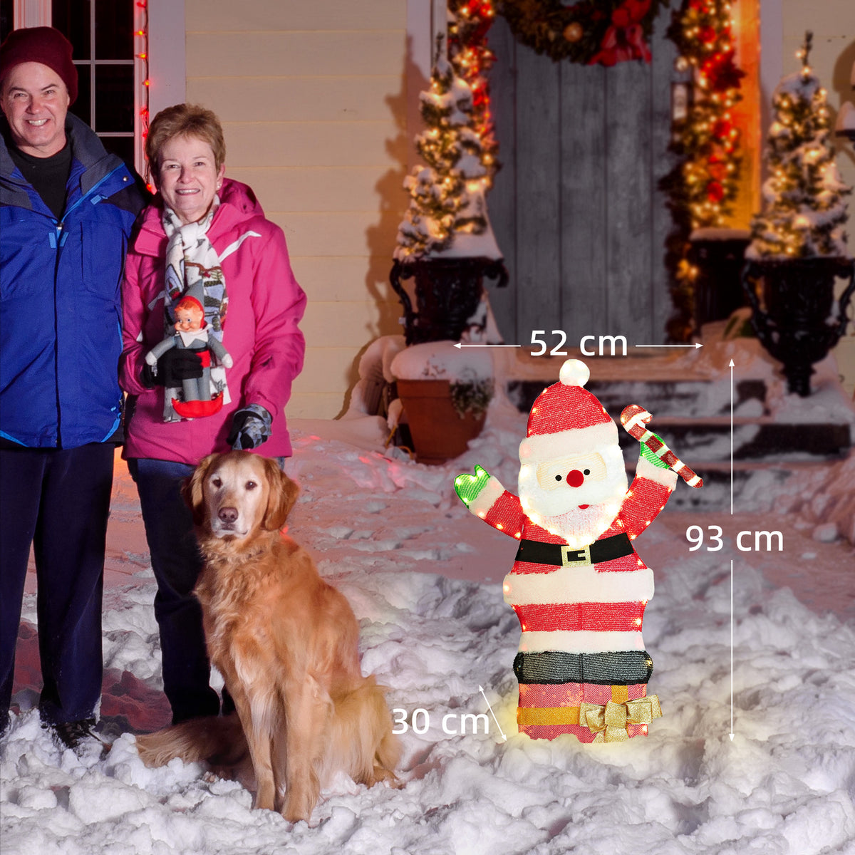 Père Noël lumineux de 90 cm avec 97 LED blanc chaud, décoration de Noël pour intérieur et extérieur-2