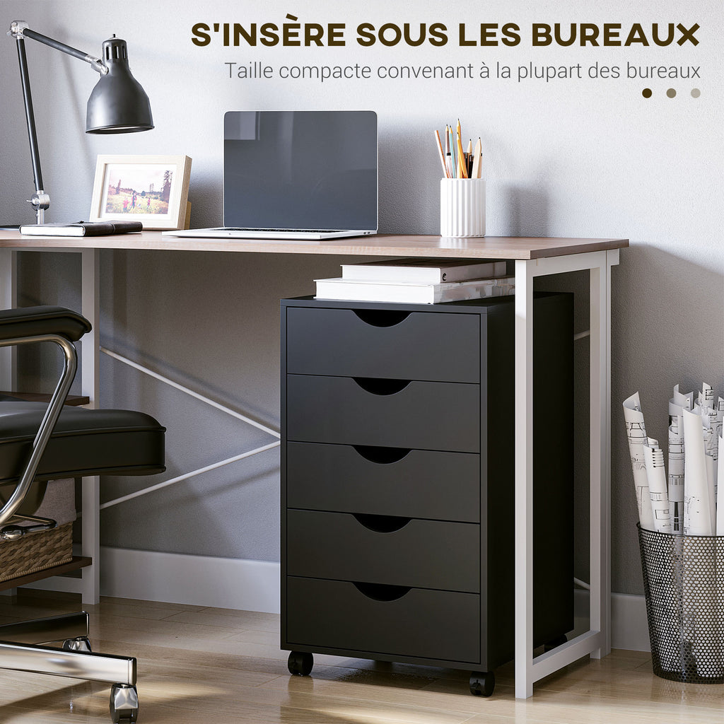 Caisson bureau mobile, meuble rangement bureau sur roulettes, 5 tiroirs, 40 x 40 x 67 cm, noir-5
