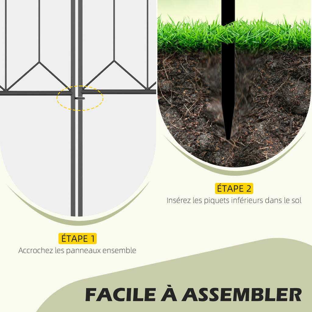 Lot de 5 clôtures de jardin décoratives en métal avec ornements 305 x 79,5 cm noir-3