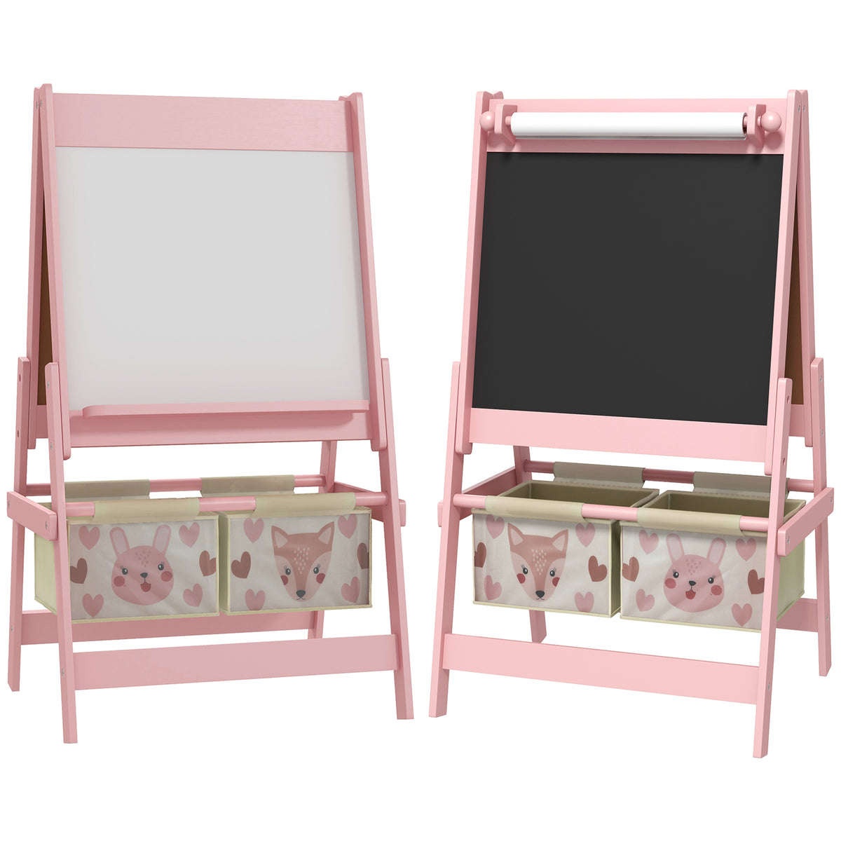 Tableau chevalet enfant ardoise double face tableau à craie rouleau papier 2 paniers 54 x 46,5 x 93 cm rose-0