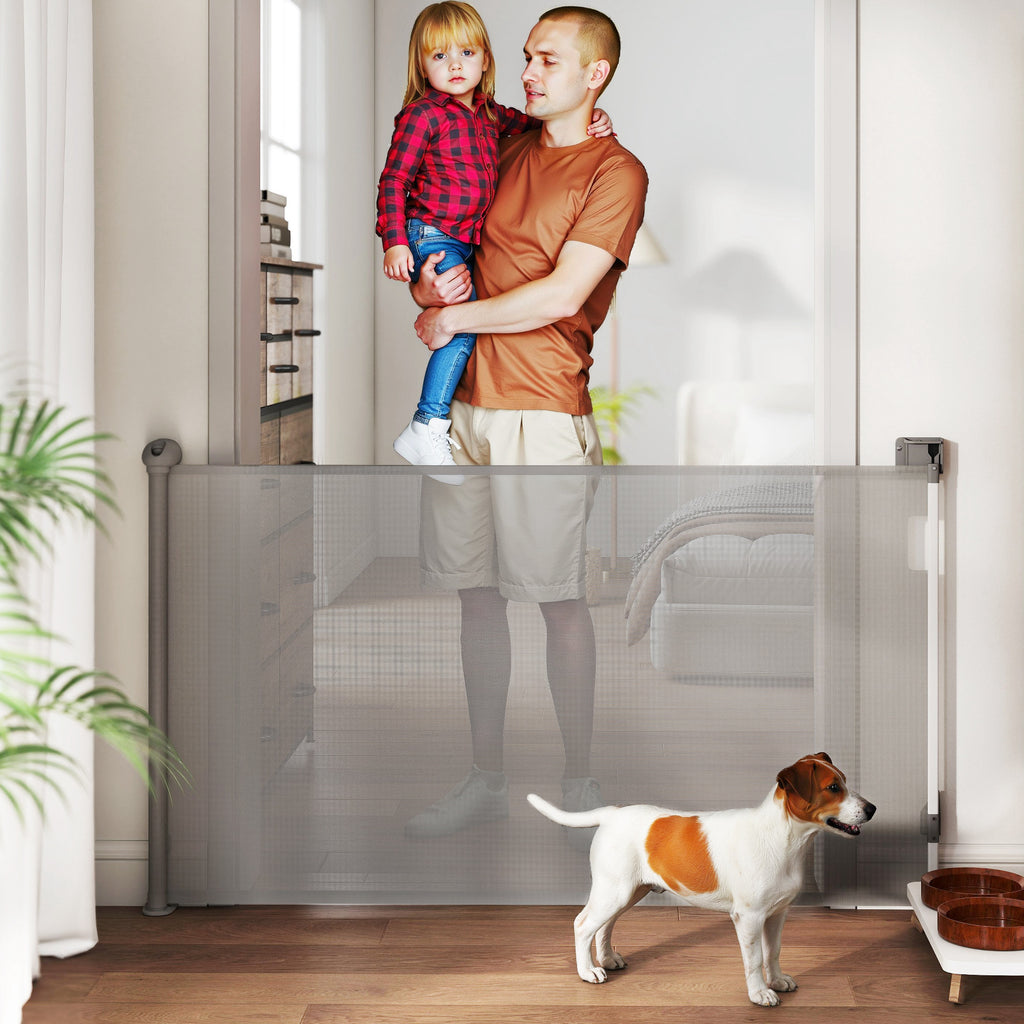 Barrière rétractable pour chien largeur 149 cm verrouillage automatique - gris-9