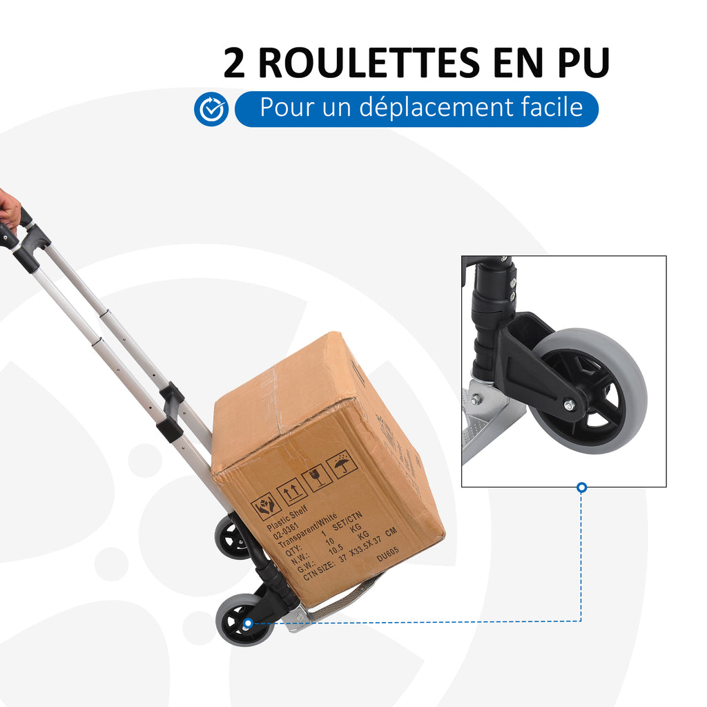 Chariot diable pliable leger telescopique charge 70kg en aluminium argent-noir-6