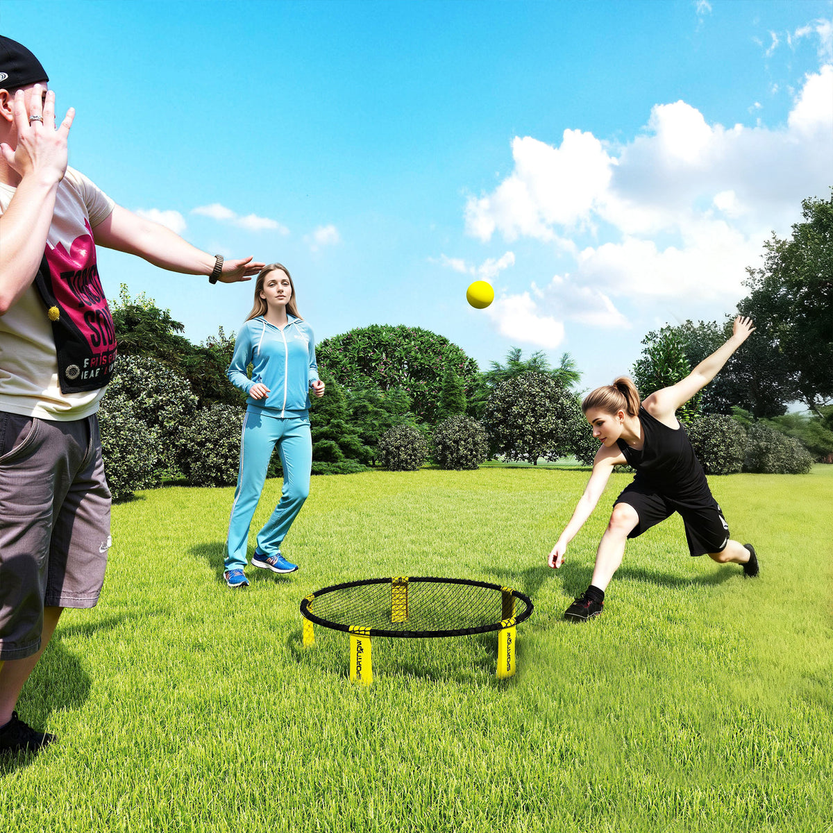 Ensemble jeu de mini-volleyball en plein air avec filet, 3 balles et pompe, portable avec sac de transport jaune-1