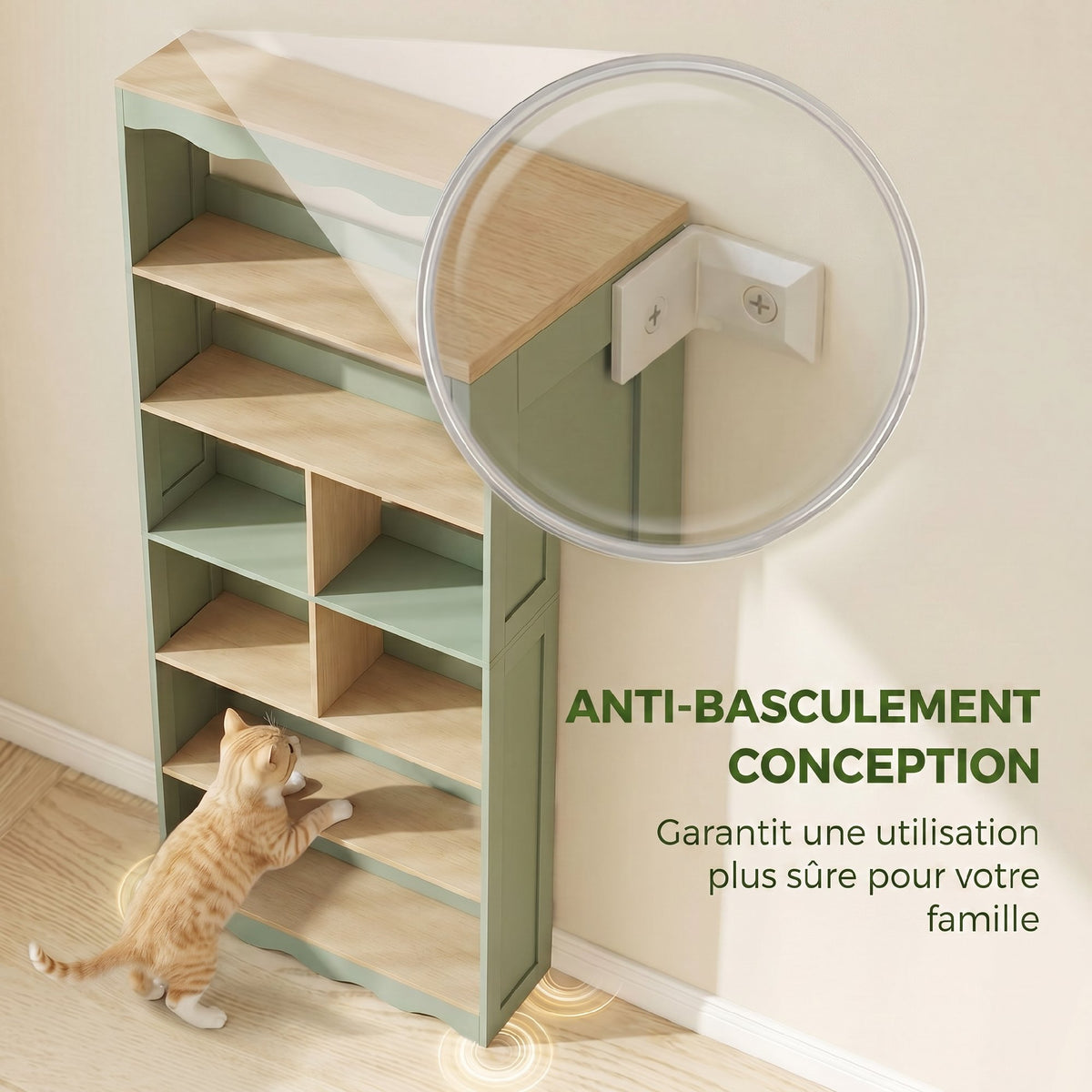 Bibliothèque, étagère de rangement à 6 niveaux avec 6 compartiments ouverts, 76 x 23,8 x 180 cm, bois naturel et vert-6