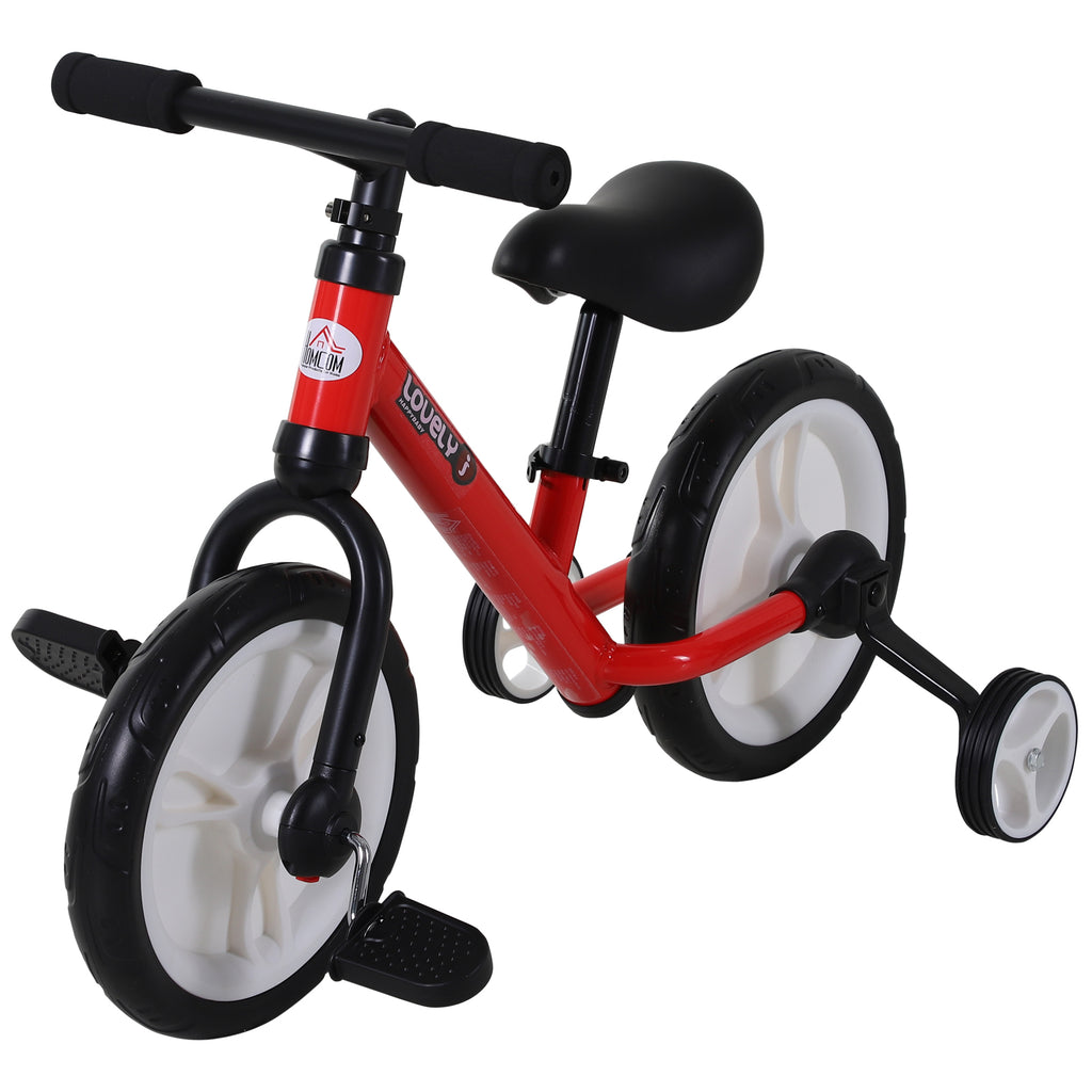 Vélo Enfant draisienne 2 en 1 roulettes et pédales Amovibles Roues 12" Hauteur Selle réglable pour enfants de 2 à 5 ans Acier Rouge-0