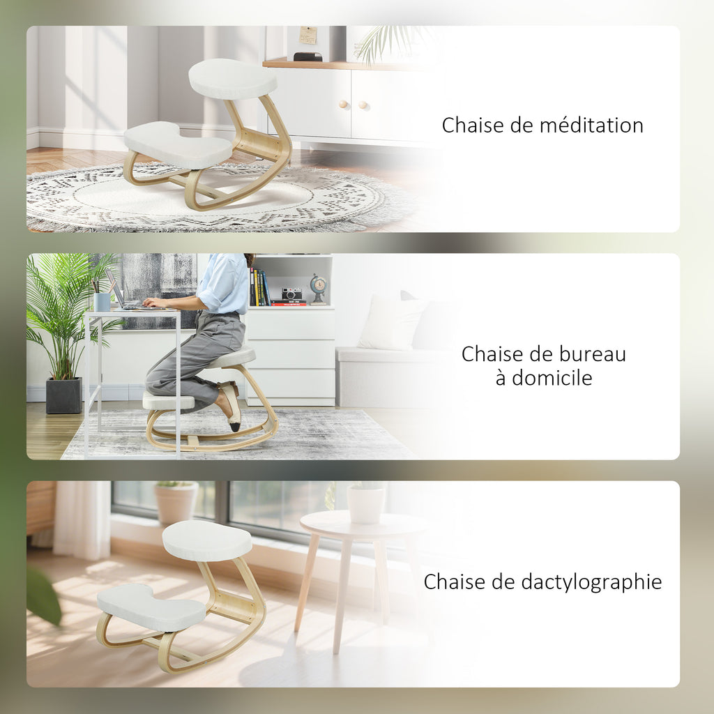 Siège assis genoux, siège ergonomique en bois à bascule, chaise à genoux pour bureau à domiciles, crème-6