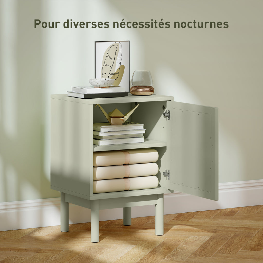 Lot de 2 tables de chevet, table de nuit avec porte en résine tressée, étagère réglable 40 x 35 x 58 cm, vert clair-3
