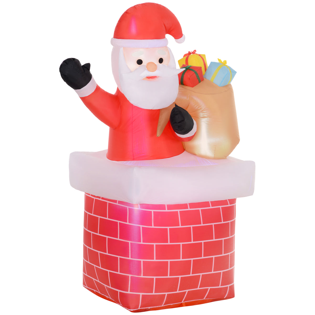Père Noël gonflable décoration de Noël extérieur avec lumières LED sac de cadeau et la cheminée 130 x 82 x 195 cm rouge-0