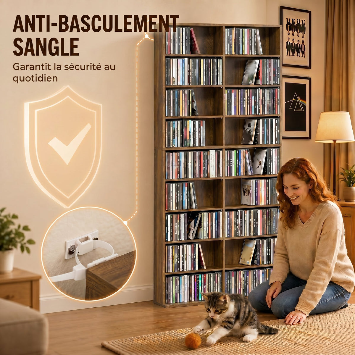 Rangements pour CD et DVD 18 compartiments capacité max. 640 CD/360 DVD 430 Blu-ray 78,5 x 24 x 175 cm noyer foncé-5