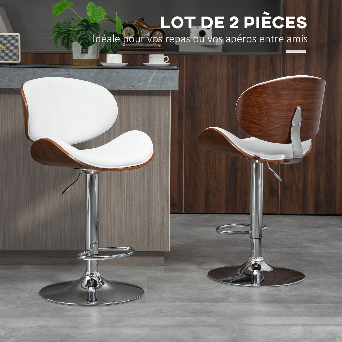 Lot de 2 chaises de bar tabouret hauteur réglable revêtement synthétique 53 x 52 x 92-112 cm blanc-3