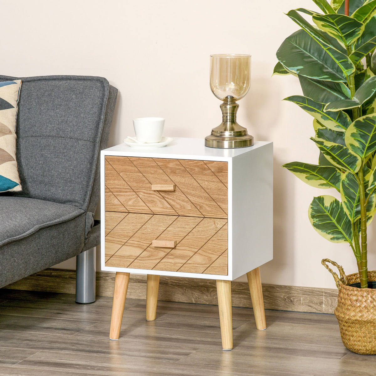 Table de chevet Chiffonnier Commode Meuble de Rangement avec 2 tiroirs Scandinave 40L x 30l x 56H cm en Bois-3