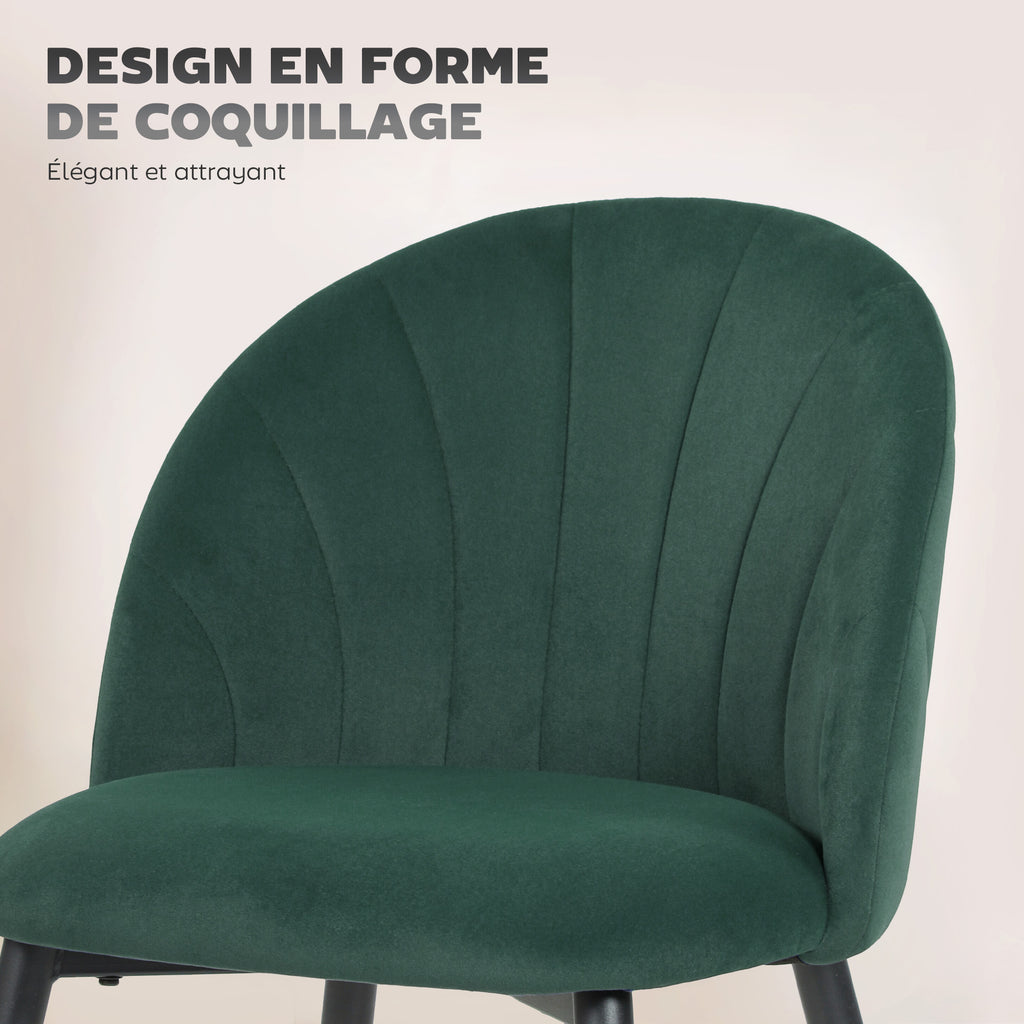 Lot de 2 chaises de salle à manger, chaises de cuisine rembourrées sans accoudoirs, pieds en acier, 52x55x79cm, vert-3