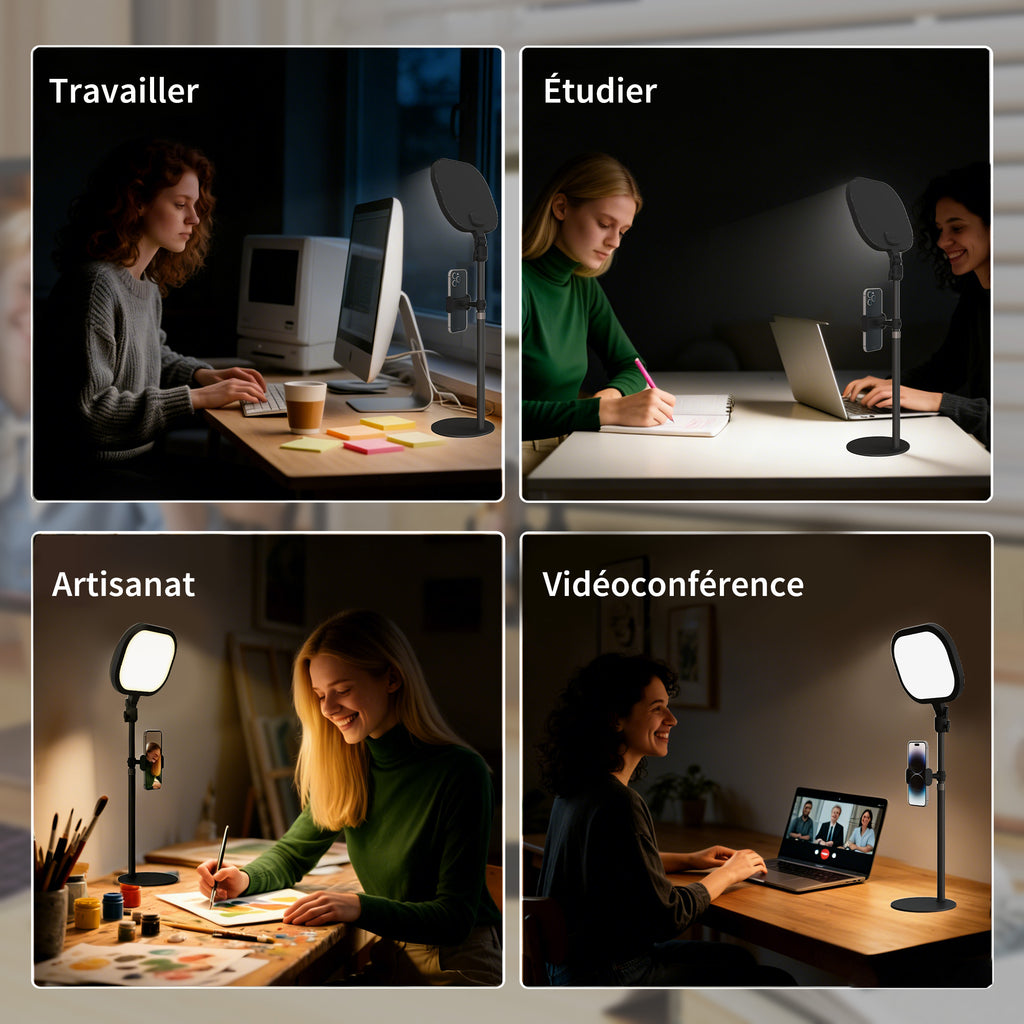 Lampe de bureau LED dimmable 5 modes de couleur 10 niveaux de luminosité port USB minuterie support pour téléphone noir-7