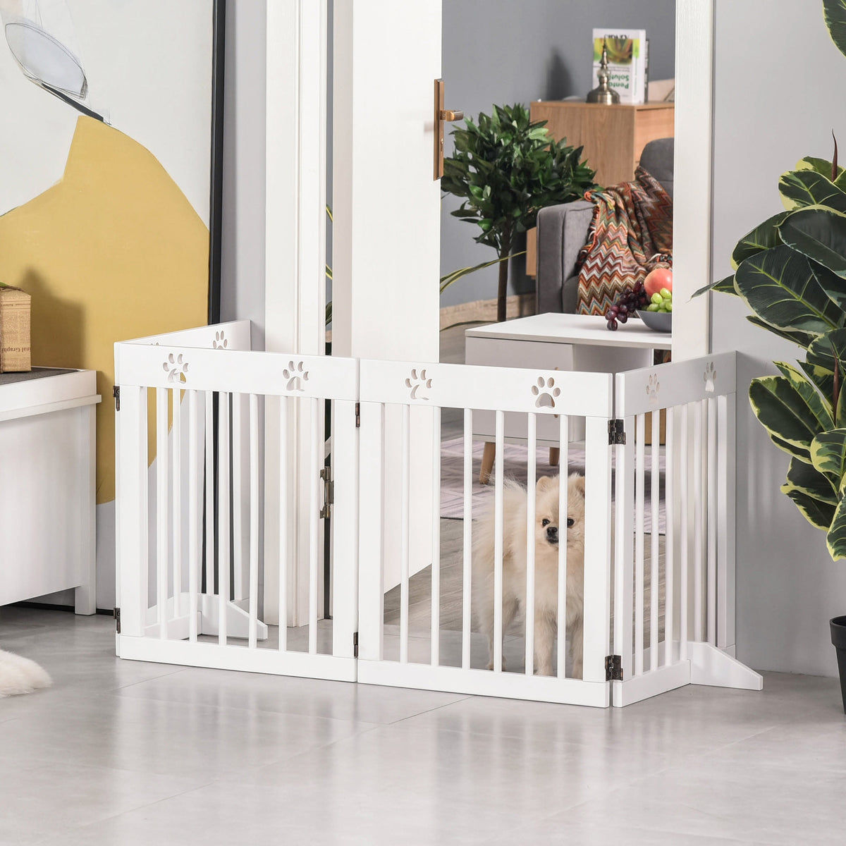 Barrière de sécurité barrière modulable pliable pour animaux de compagnie 4 panneaux en bois de pin massif 204 x 30 x 61 cm blanc-1