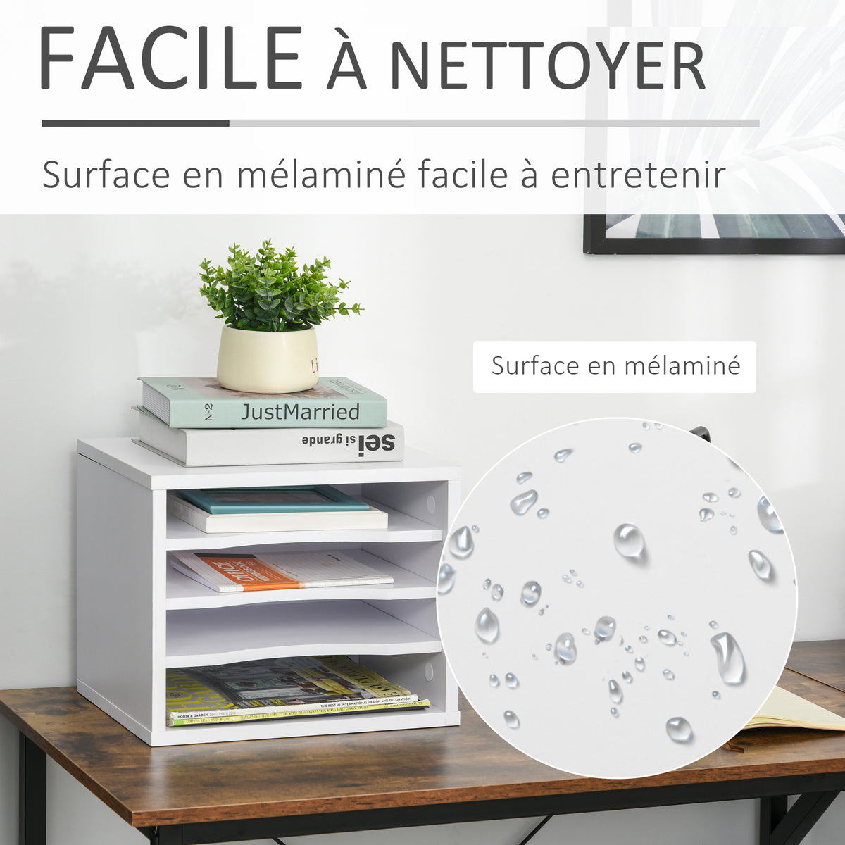 Lot de 2 organiseurs bureau bois blanc avec couches fournitures support d'imprimante dim. 35,5L x 25l x 28,6H cm-4