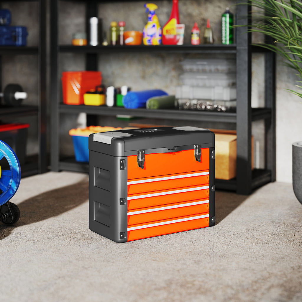Boîte à Outils à 4 Tiroirs, Caisse à Outils en Acier Thermolaqué avec Plateau Amovible, 49,7x25,3x40,7cm, Orange-8