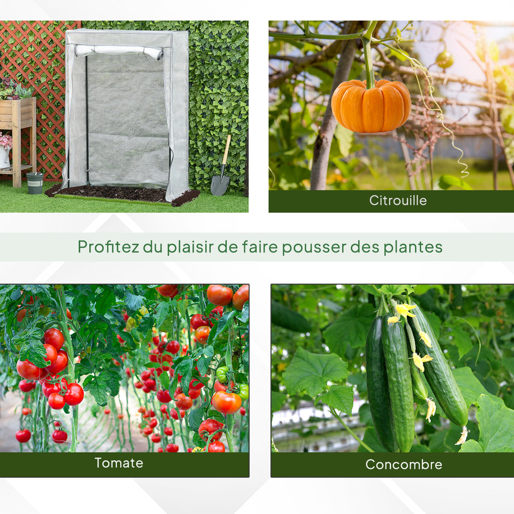 Serre de jardin, serre de balcon, bâche renforcée PE, châssis en acier, porte zippée enroulable, 100 x 50 x 150 cm blanc-5