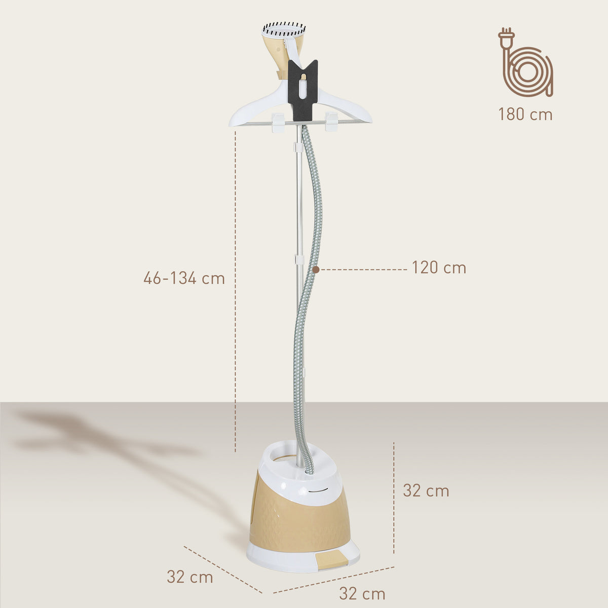 Défroisseur vapeur vertical 1800 W 36 g/min, steamer autonomie 50 min, réservoir d'eau de 1,8 L, 32 x 32 x 32 cm, or-2