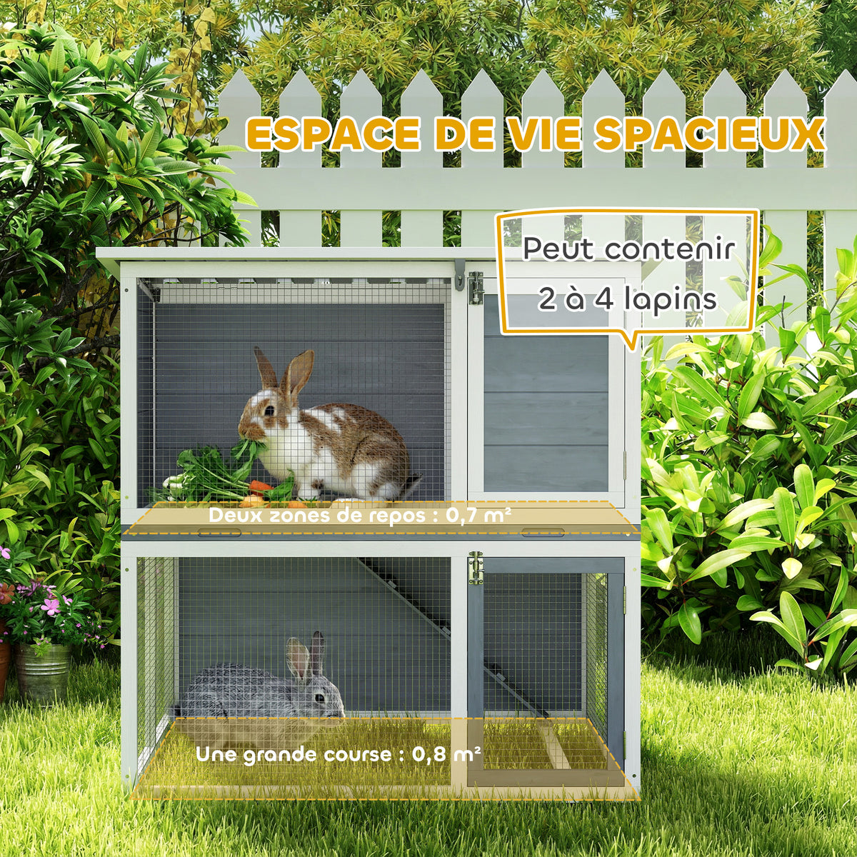 Clapier lapin extérieur cage à lapin 2 étages spacieux toit double ouverture plateau amovible 98x95x102,5cm gris-3