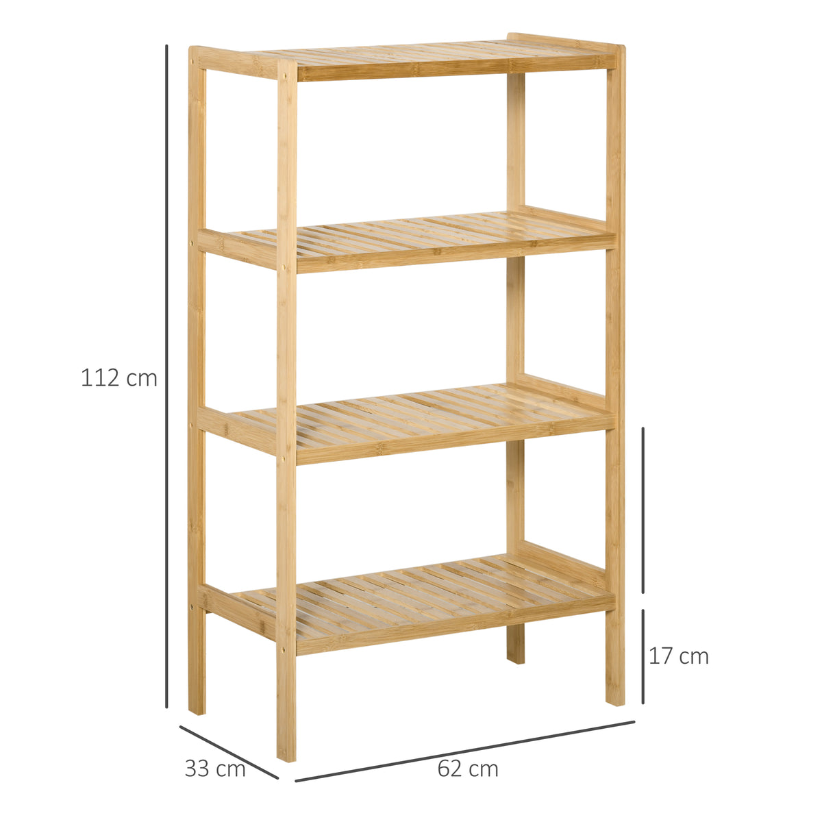 Étagère de rangement, étagère en bambou à 4 niveaux, bibliothèque pour salon, chambre et bureau,62 x 33 x 112 cm, bois naturel-2