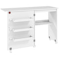 Table de couture pliante meuble couture à abattant avec bacs de rangement, étagère ouverte et roulettes, blanc-0