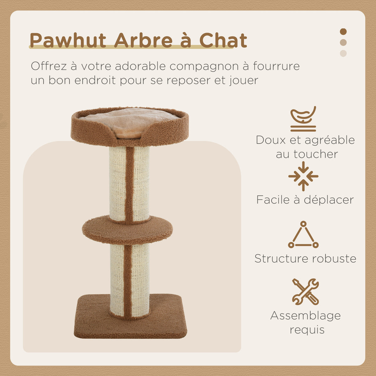 Arbre à chat avec griffoir centre d'activités 2 plateformes coussin marron clair-3