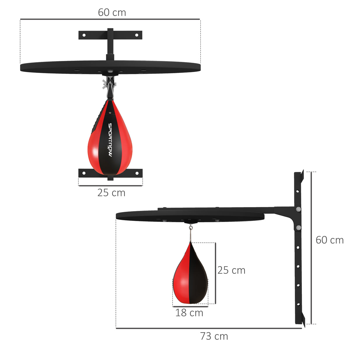 Plateforme murale avec poire de vitesse sac de frappe pour entraînement de boxe, hauteur ajustable pivotant à 360°-2