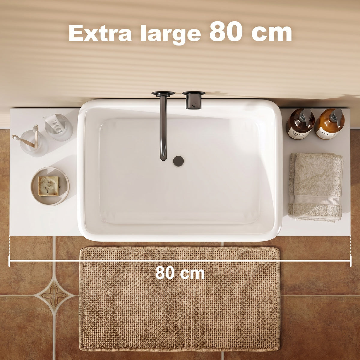 Meuble sous lavabo, meuble de salle de bain avec 2 tiroirs, style moderne, 80 x 30 x 60 cm, blanc-4