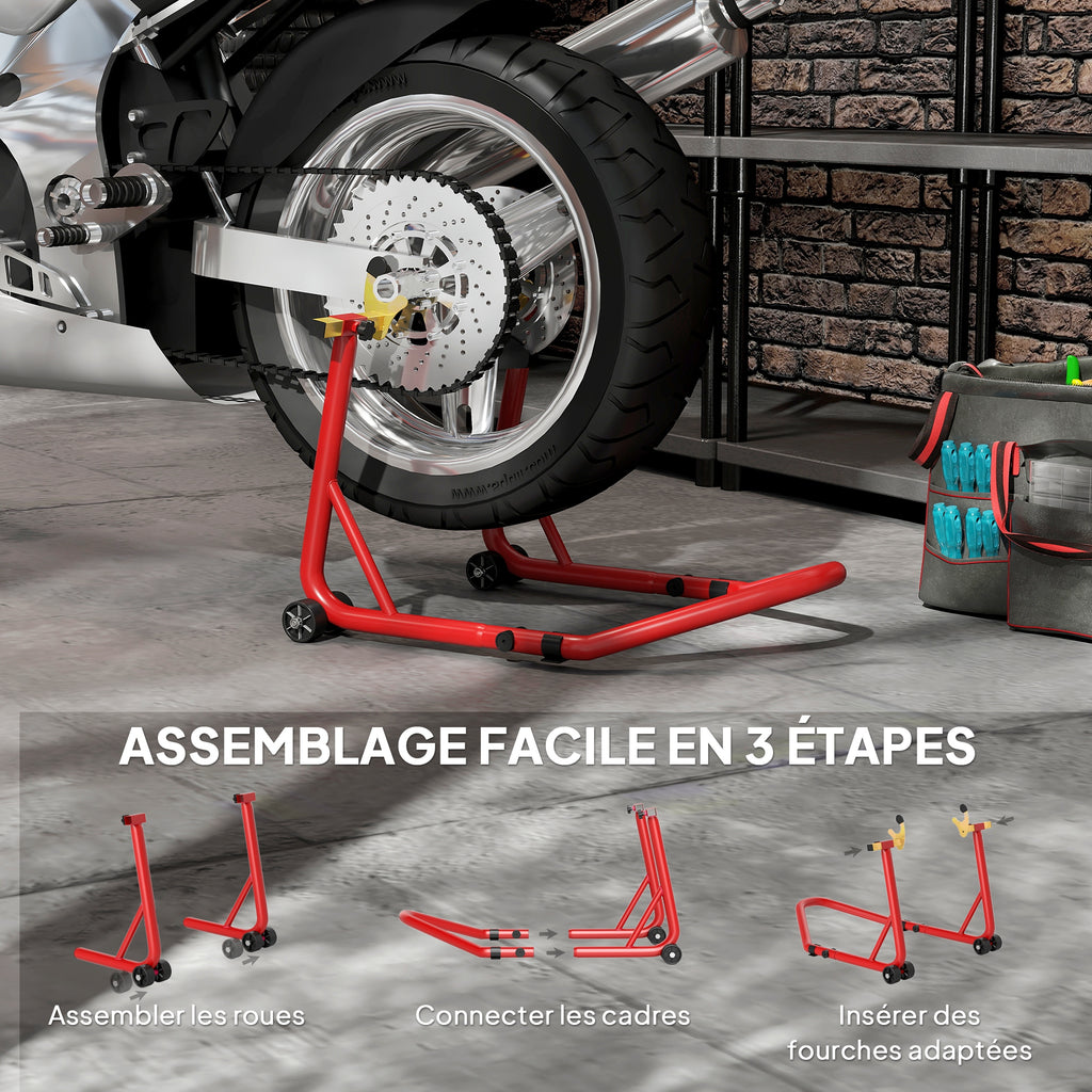 Bloque roue de moto pour pneu arrière capacité 544 kg avec fourches réglables en U et L en acier 69x58,5x34,5 cm rouge-5