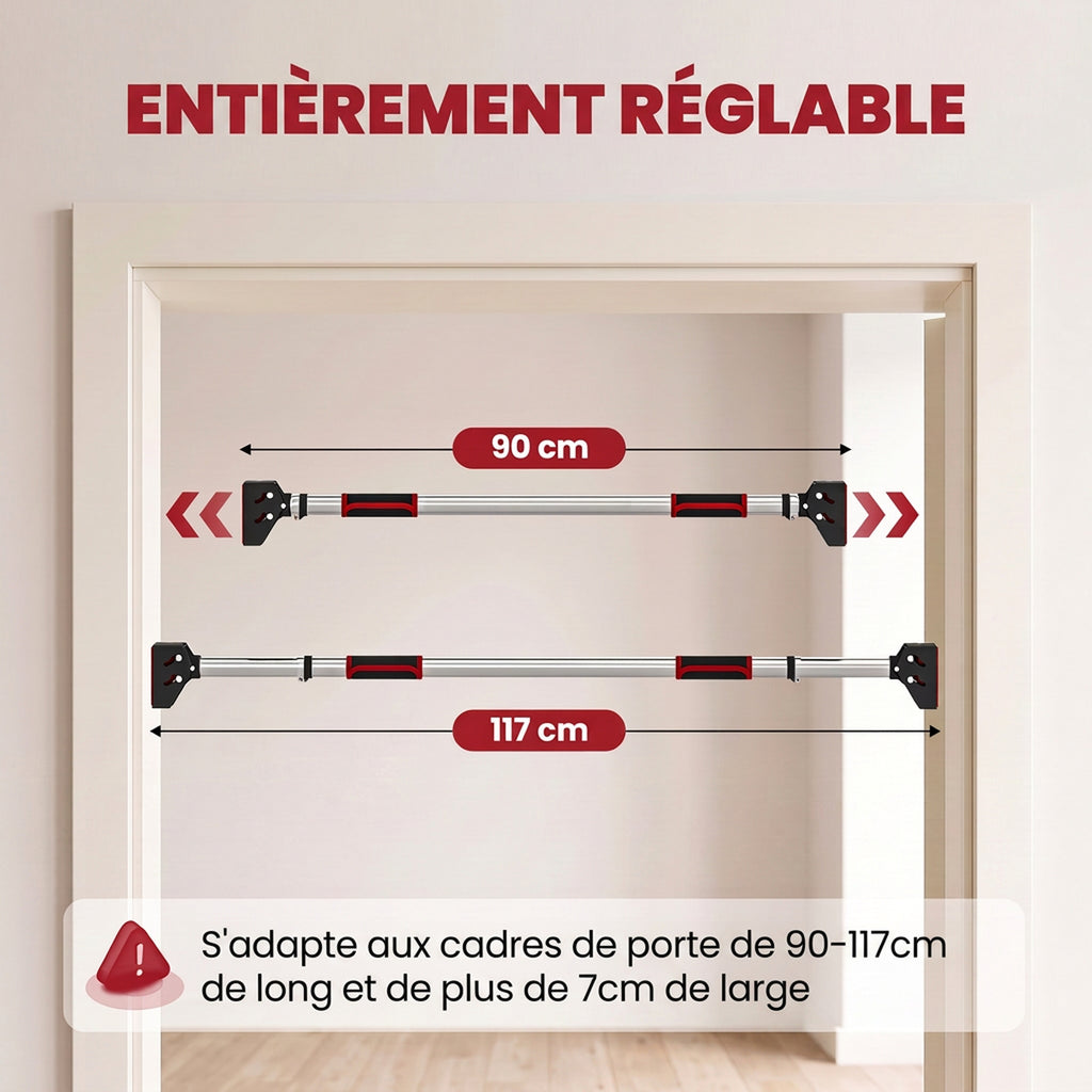Barre de traction pour porte, barre de musculation pour cadres de porte sans vis - longueur ajustable (89-137cm)-4