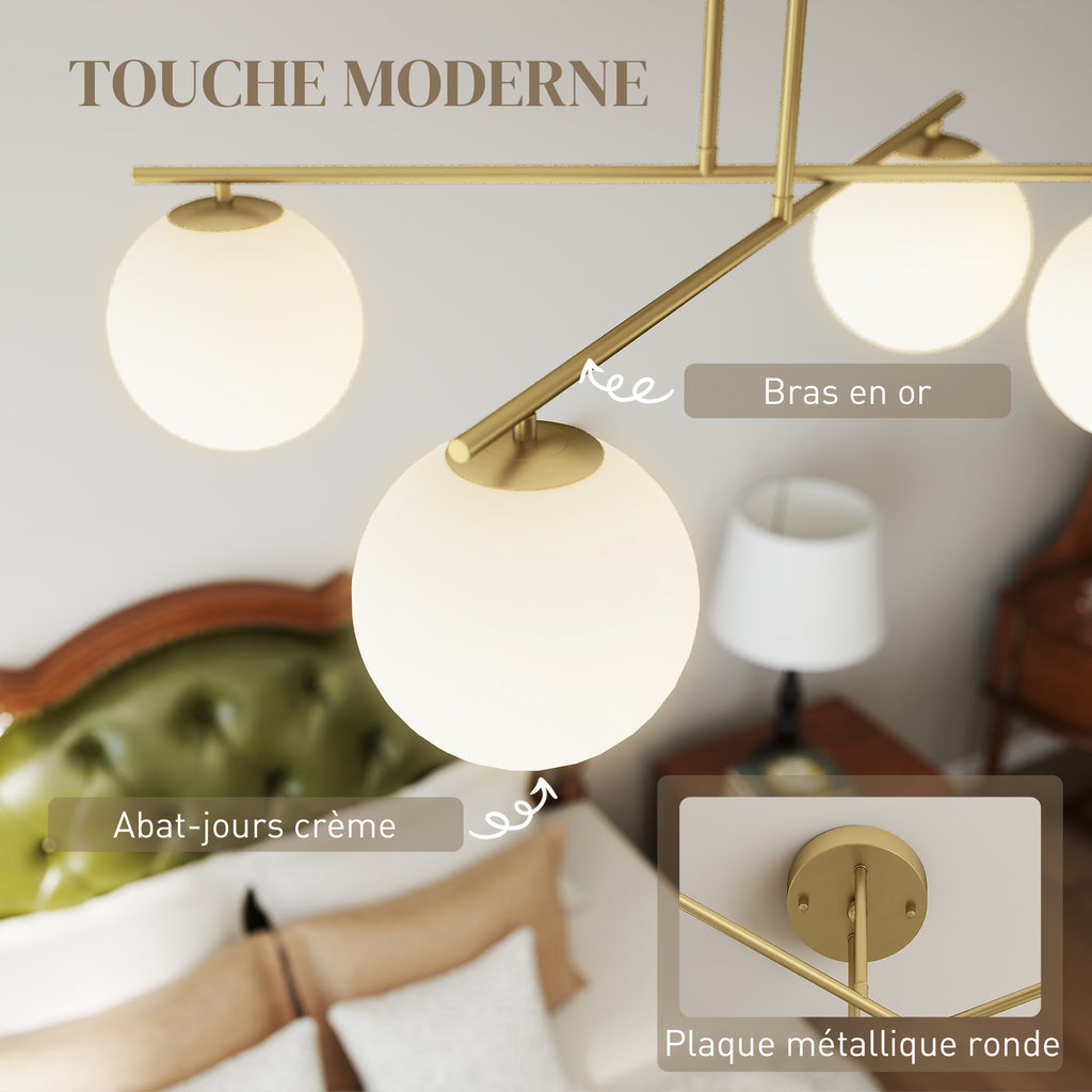 Plafonnier lustre moderne à 4 lumières avec culot E14, montage semi-affleurant, doré et crème-5