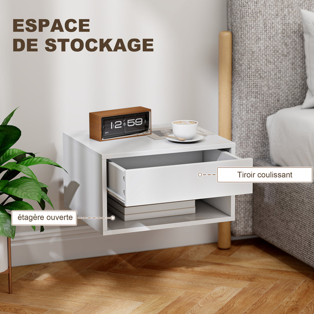 Lot de 2 tables de chevet murales, tables de nuit, tiroir, compartiment ouvert, plateau, 37 x 32 x 21 cm, blanc-5