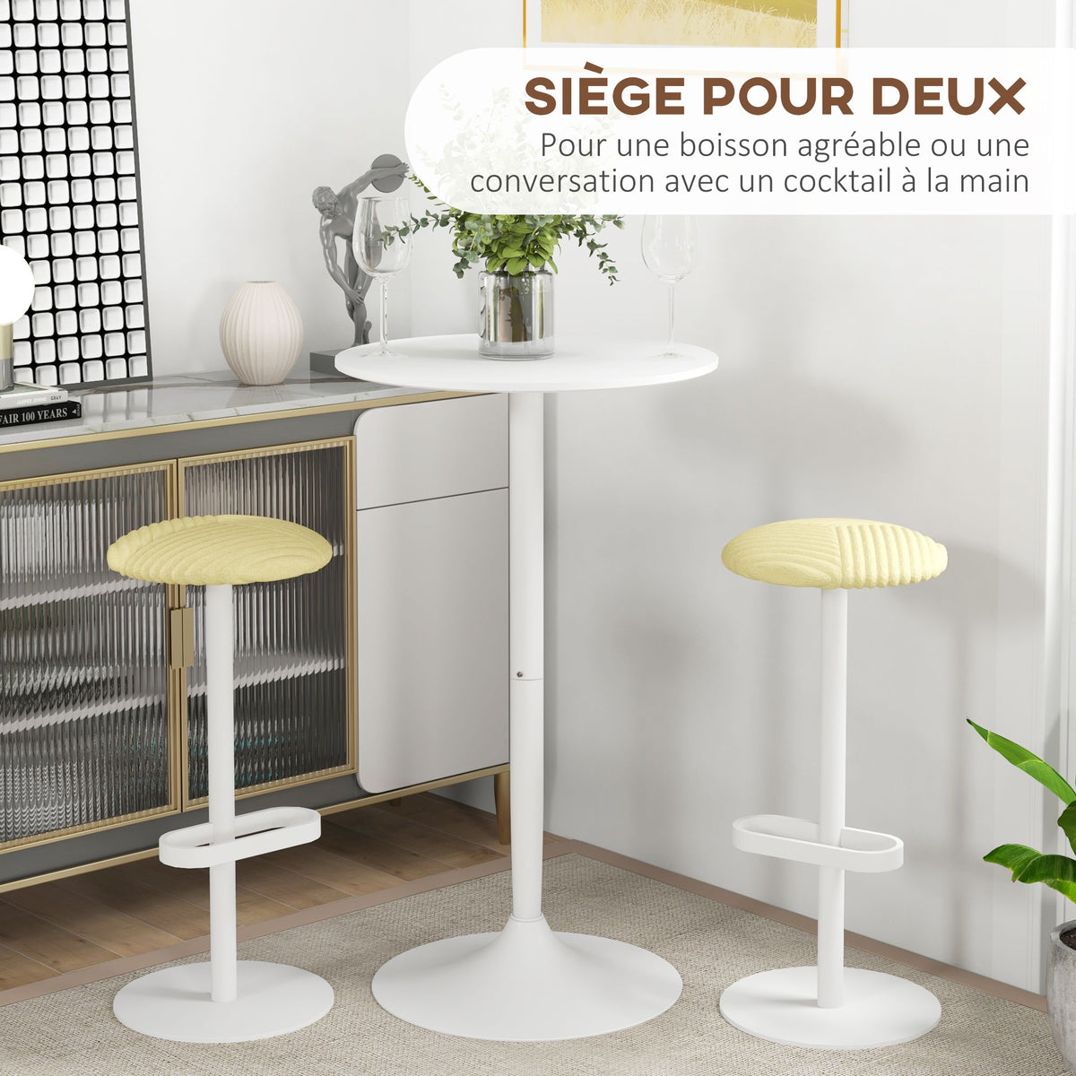 Table de bar ronde table de bistro mange-debout table de cuisine style contemporain plateau peint et cadre en acier-3