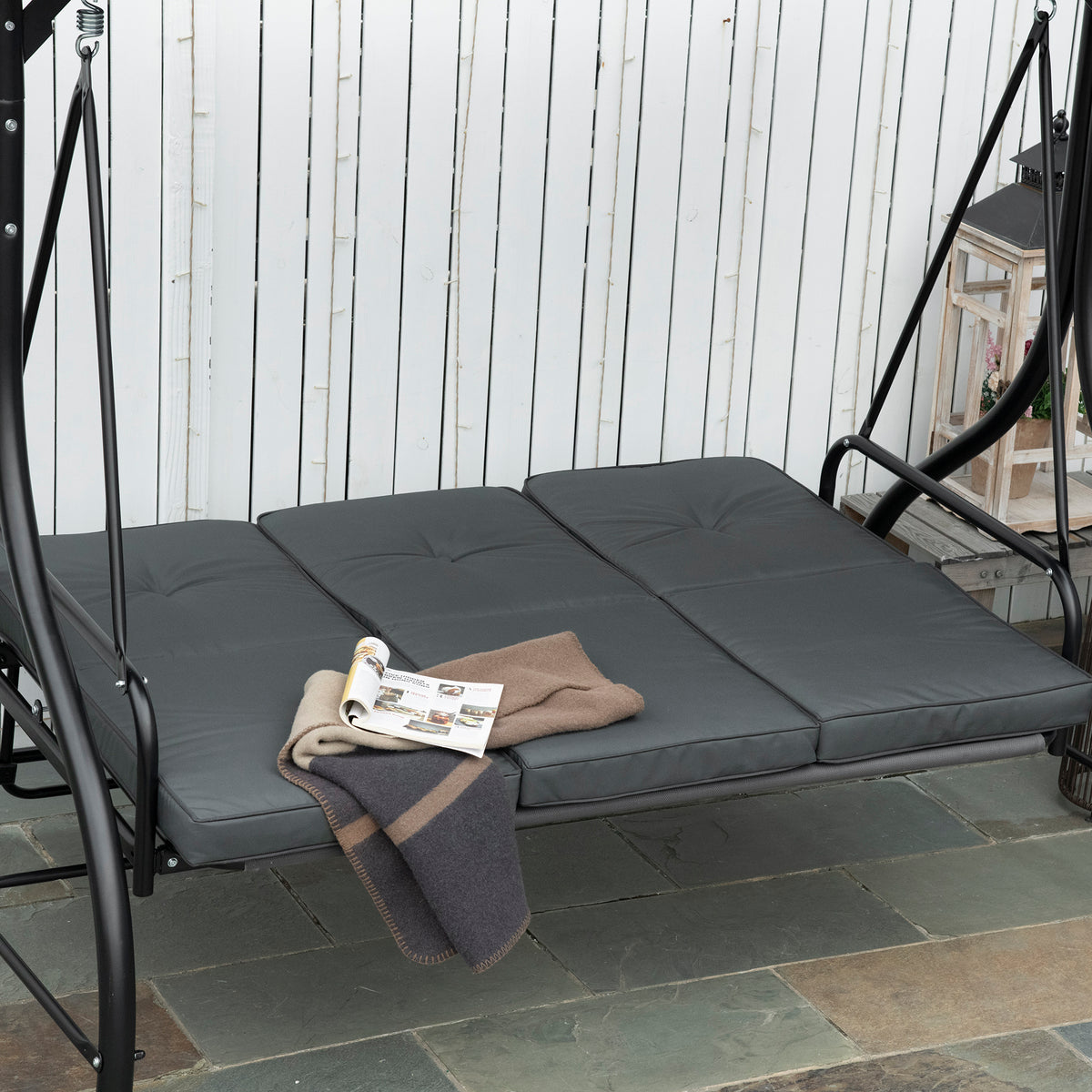 Balancelle de Jardin 3 Places Convertible Inclinaison Toit réglable Matelas Grand Confort Rembourrage 7 cm fourni-7
