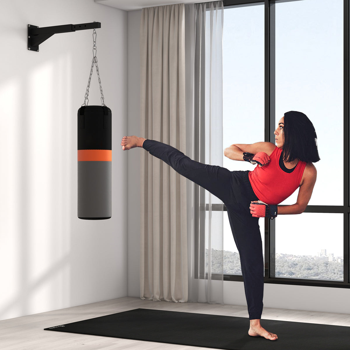 Support mural pour sac de boxe réglable à 5 longueurs, solide jusqu'à 60kg, pour l'entraînement de boxe, de kickboxing-9