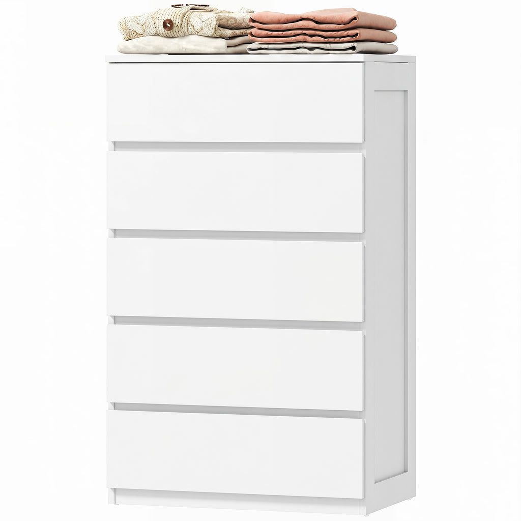 Commode 5 tiroirs meuble de rangement sans poignées design minimaliste 60 x 39 x 100 cm blanc-8