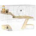 Cage à hamster à 3 niveaux, cage rongeur avec roue d'exercice, plateau profond transparent, 59 x 35,5 x 47 cm, blanc-0