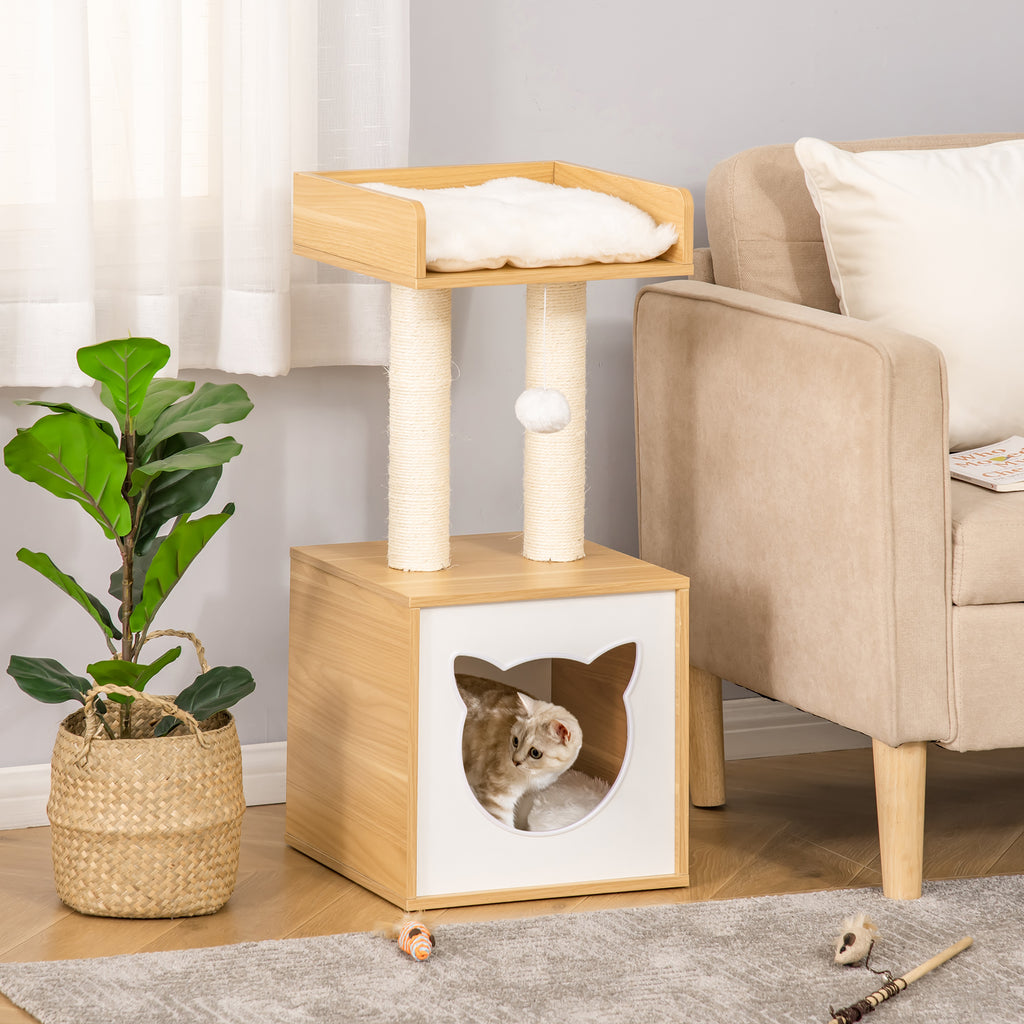 Arbre à chat griffoir pour chat arbre à grimper niche maison pour chat plate-forme supérieure balle suspendue hauteur 81 cm-1