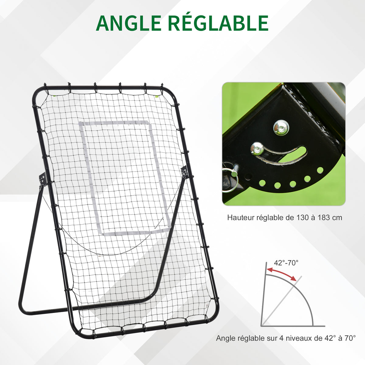 Filet de rebond de football ajustable hauteur angle réglables rebondeur pour football pliable cible sardines de fixation fournies 123 x 73 x 178,5 cm noir blanc-4