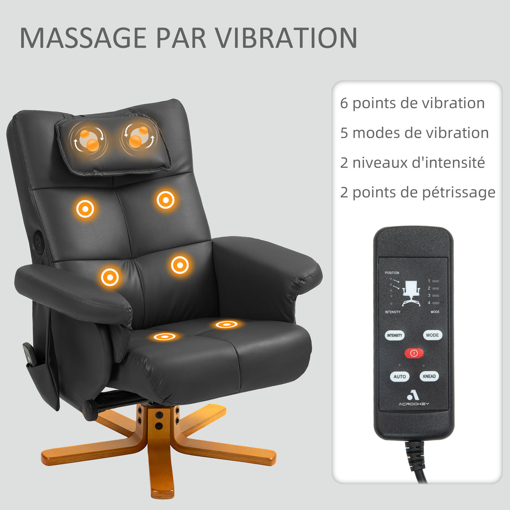 Fauteuil massant avec repose-pied, dossier inclinable jusqu'à 135°, coffre de rangement, télécommande-3