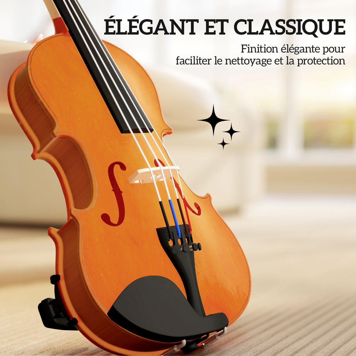 Violon 4/4 ensemble de violon en bois massif pour adultes et débutants avec étui léger et portable 60 x 21 cm marron-5