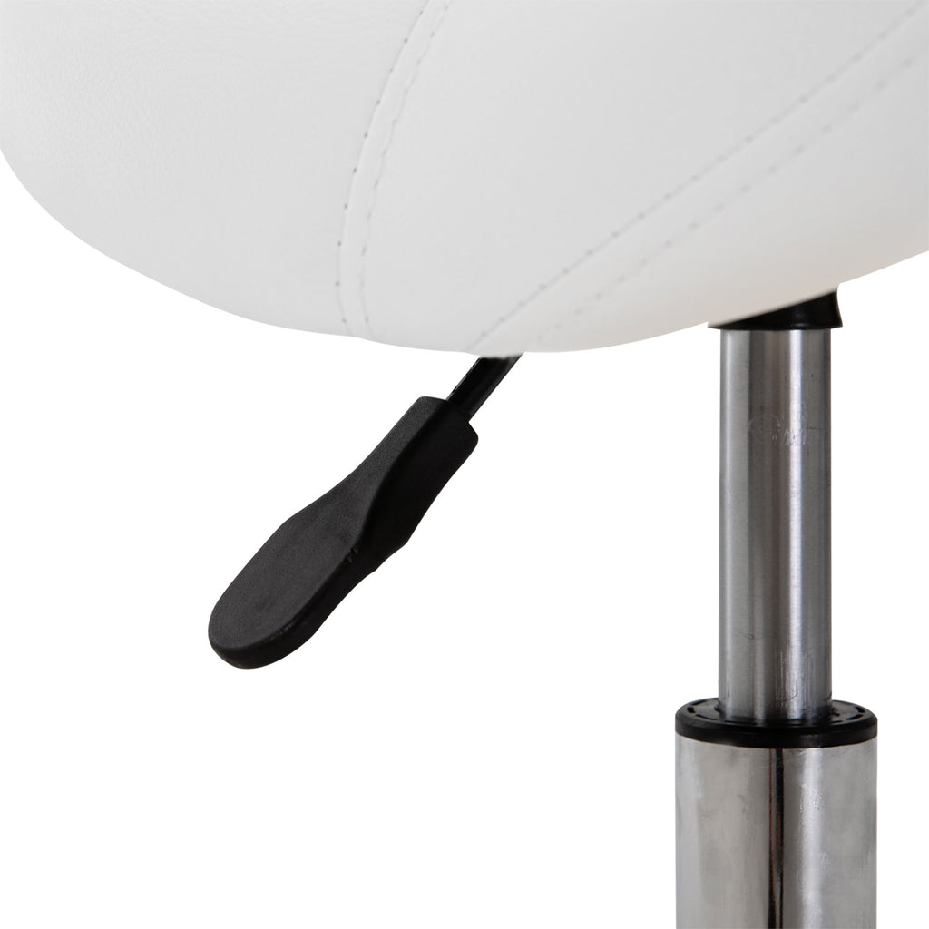 Tabouret à roulettes, tabouret de massage avec hauteur réglable 49-61 cm et selle ergonomique, chaise de travail à roulettes pivotant 360°, pour salon de massage tatouage clinique spa, blanc-8