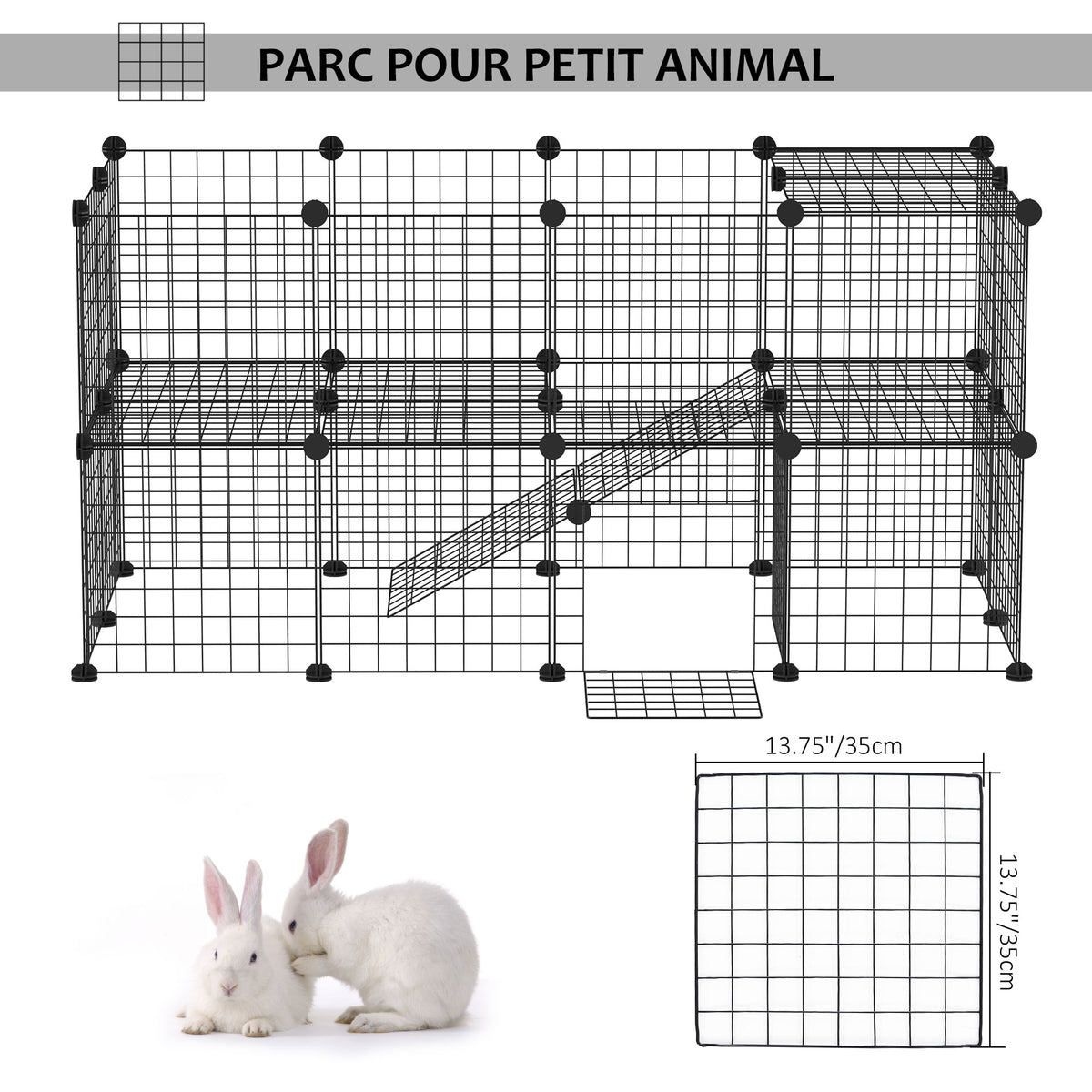 Cage parc clôture pour animaux domestiques enclos pour petits animaux 146 x 73 x 73 cm modulable 2 niveaux 36 panneaux bords arrondis fil en acier noir-4